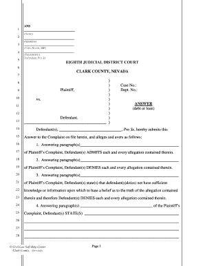 Nevada Justice Court Answer Form