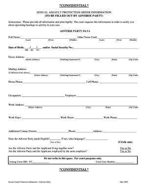 Sexual Assault Protection Order Form