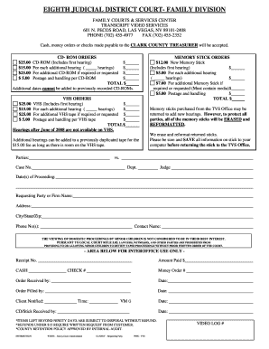 Eighth Judicial District Court Transcript Video Order Form