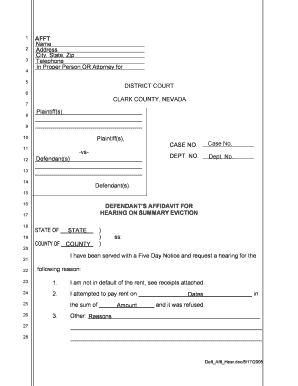 Defendant's Affidavit for Hearing on Summary Eviction