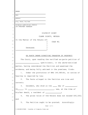 Ex Parte Order Directing Transfer of Property