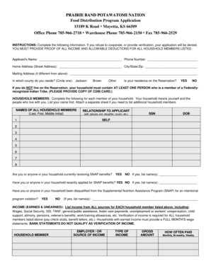 Prairie Band Potawatomi Food Distribution Program Application