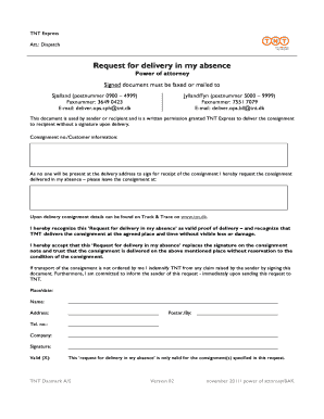 TNT Express Delivery in Absence Power of Attorney