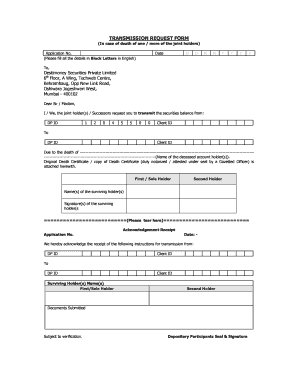 Transmission Request Form for Deceased Joint Holder