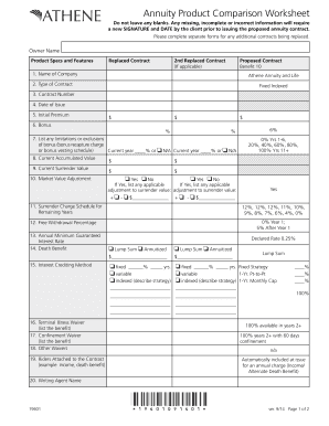 Annuity Product Comparison Worksheet