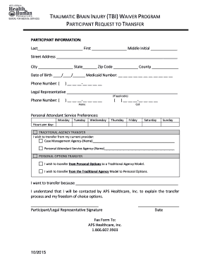 Fillable Online TRAUMATIC BRAIN INJURY TBI WAIVER PROGRAM P R T Fax
