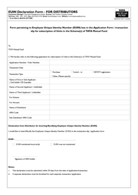 EUIN Declaration Form for Distributors