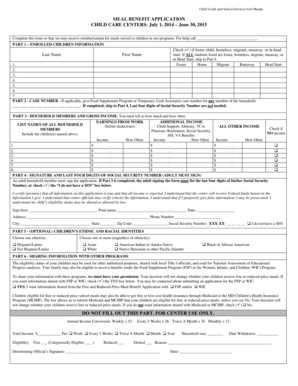 Child Care Meal Benefit Application