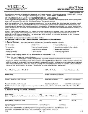 Virtus VIT Series New Account Application