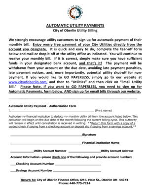 Automatic Utility Payment Authorization Form