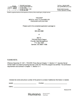 TRICARE Mental Health Counselor Application