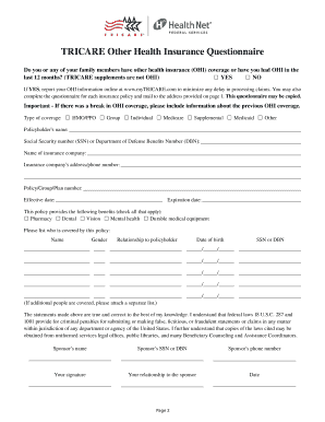 TRICARE Other Health Insurance Questionnaire