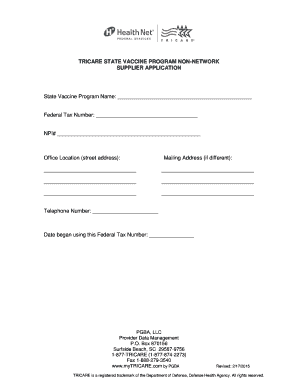 TRICARE State Vaccine Program Supplier Application