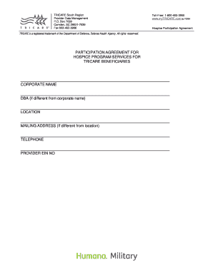Hospice Participation Agreement for TRICARE Beneficiaries