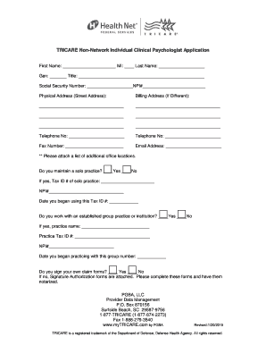 TRICARE Non-Network Psychologist Application