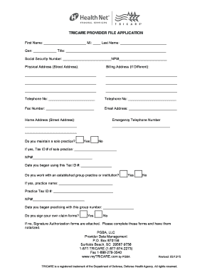 TRICARE Provider File Application