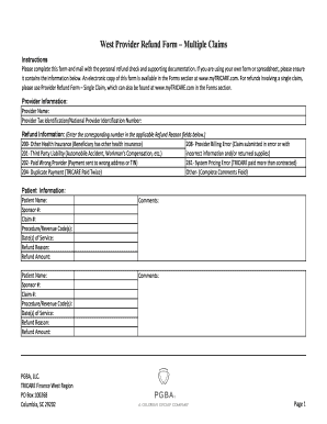 West Provider Refund Form – Multiple Claims