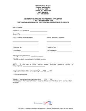 TRICARE Non-Network Provider File Application