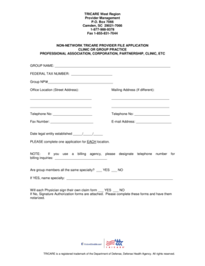 TRICARE Non-Network Provider Application
