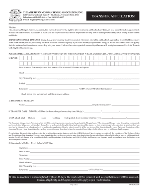 American Morgan Horse Transfer Application