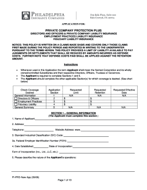 Private Company Protection Plus Insurance Application