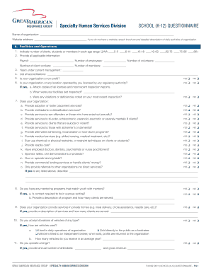 Specialty Human Services Division School Questionnaire