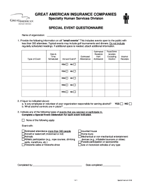 Special Event Questionnaire