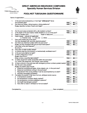 Pool Hot Tub Sauna Questionnaire