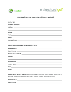 Minor Youth Parental Consent Form