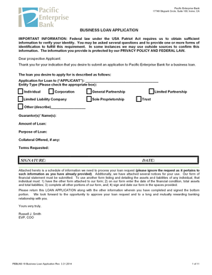 Pacific Enterprise Bank Business Loan Application