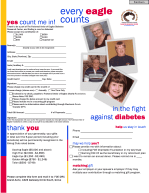 Fraternal Order of Eagles Diabetes Research Donation Form