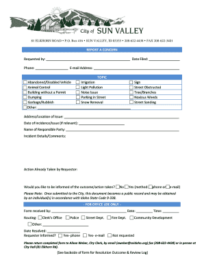 Sun Valley Concern Report Form