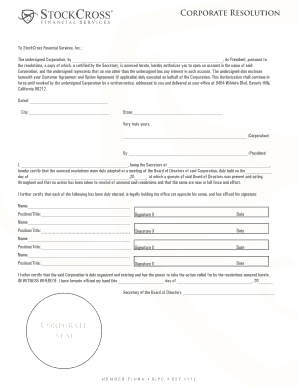 Corporate Resolution for Financial Services Account Authorization