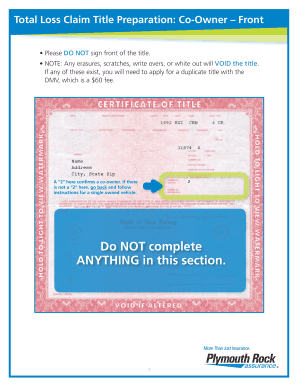 Total Loss Claim Title Preparation Co-Owner