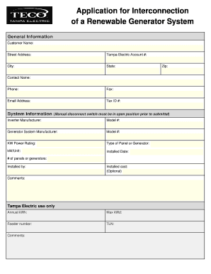 Application for Interconnection of a Renewable Generator System