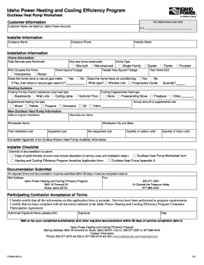 Idaho Power Ductless Heat Pump Worksheet