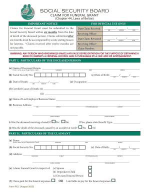 Belize Funeral Grant Claim Form