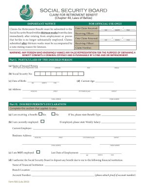Belize Retirement Benefit Claim Form