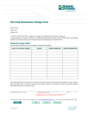 Flex Peak Nomination Change Form