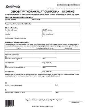 Scottrade Deposit/Withdrawal Form