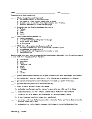 Spanish Exploration History Test