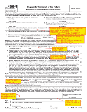 IRS Form 4506-T Request for Transcript of Tax Return