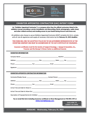 Exhibitor Appointed Contractor Intent Form