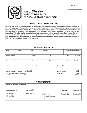 City of Chaska Employment Application