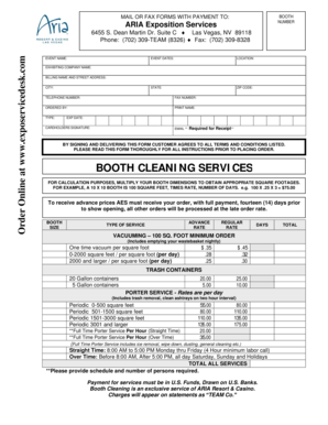 ARIA Booth Cleaning Service Order Form