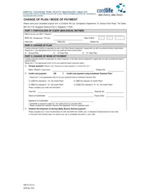 CordLife Change of Plan and Payment Form