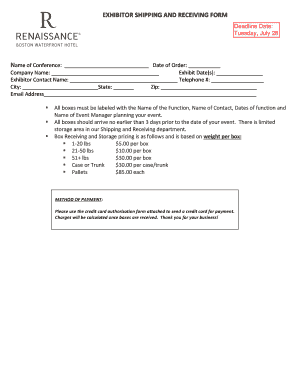 Exhibitor Shipping and Receiving Form