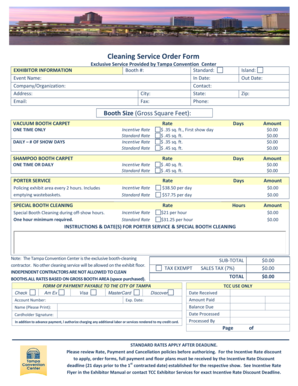 Tampa Convention Center Cleaning Service Order Form
