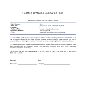 Hepatitis B Vaccine Declination Form