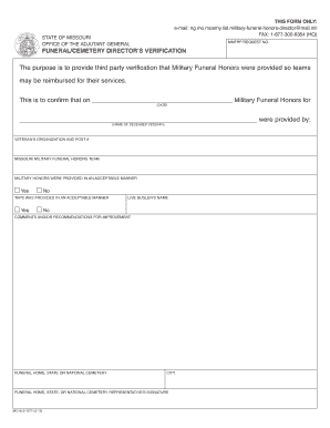 Military Funeral Honors Verification Form